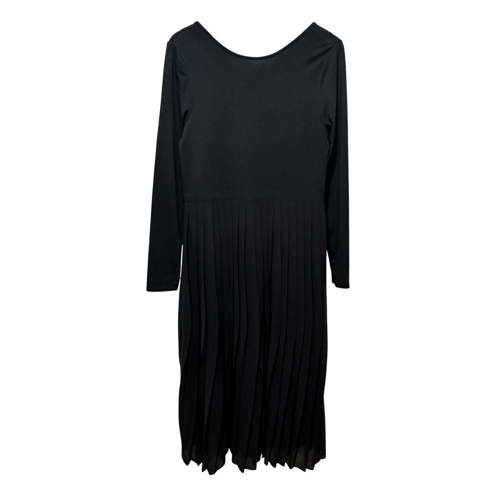 J.Crew Pleated Maxi Dress Women L Black Long Sleeve Scoop Neck Modest Minimalist